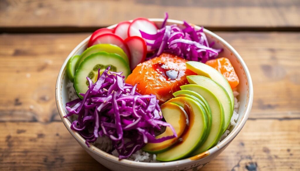 Salmon Poke Bowl Vegetable Toppings